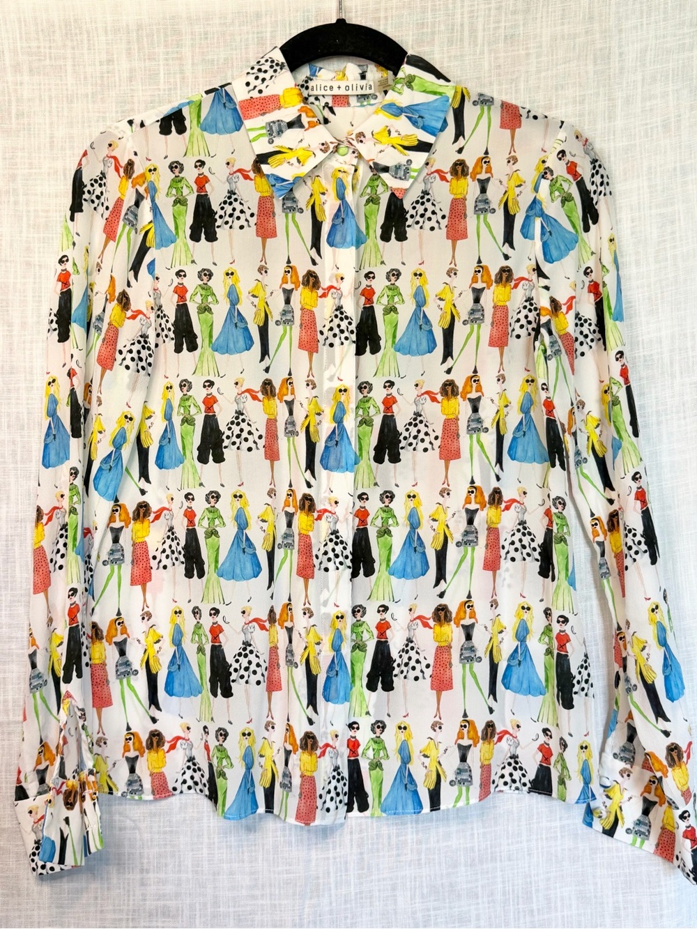 Alice + Olivia Willa Stace Face Silk Button-Down Blouse Multicolor HTF Size XS - Picture 3 of 17